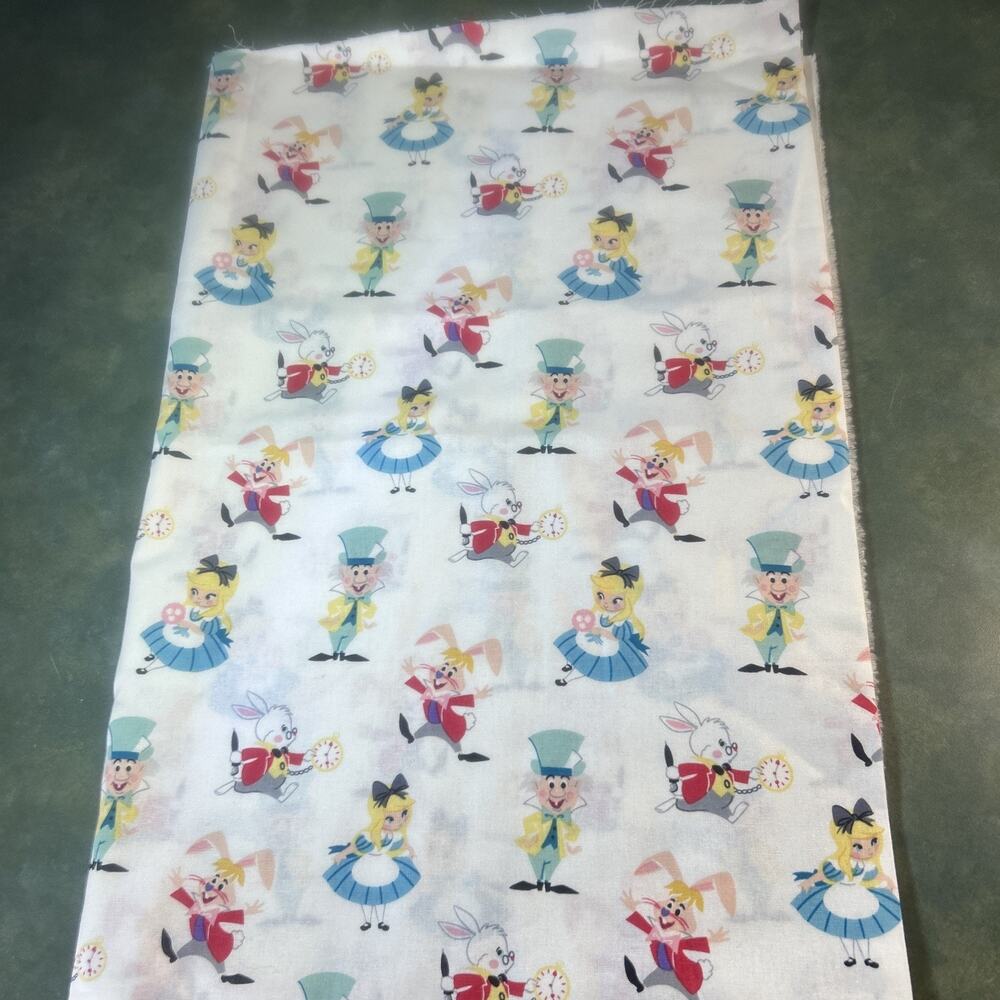 Disney Alice in Wonderland Fabric 42x30 Alice Mad Hatter Rabbit Cotton CP69220